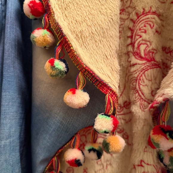 Petit Pois Denim Print Reversible Jacket with Pom Poms by Viviana Gabeiras - Picture 4 of 11